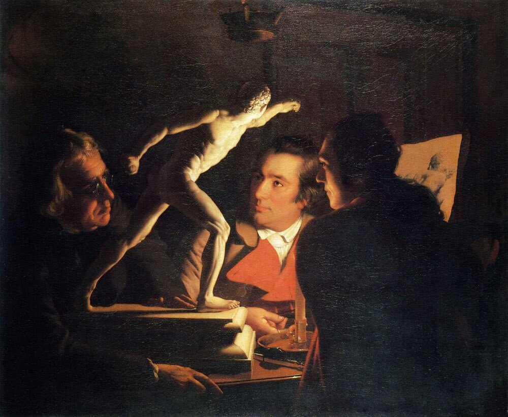 «Три человека, рассматривающие гладиатора при свечах», Джозеф Райт – описание картины