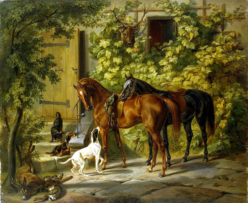 «Лошади у крыльца» Адам, Альбрехт – описание картины